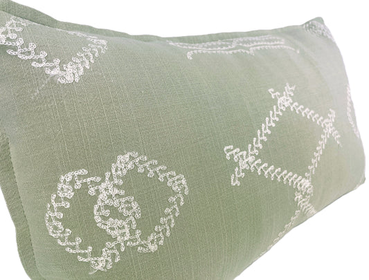 Embroidery Stitch Cushion Cover – Sage Green - 30x50cm