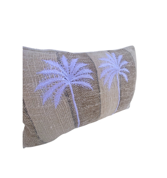 Driftwood Palm Cushion Cover – Thick Raw Textured Cotton - 30x50cm