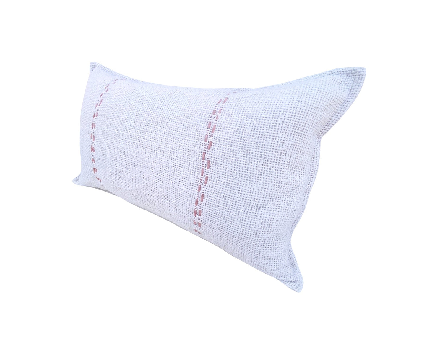 Soft Cotton Weave Fringe - Cushion Cover - White & Pink Stitch- 30x50cm