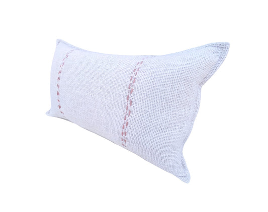 Soft Cotton Weave Fringe - Cushion Cover - White & Pink Stitch- 30x50cm