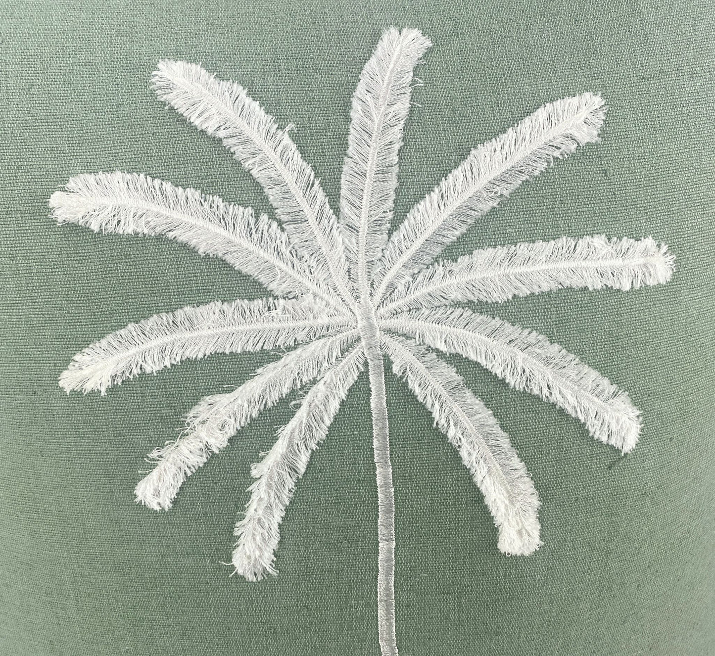 Soft linen cotton blend - cushion - embroidered - palm tree- close up view-50x50cm-palm soft collection