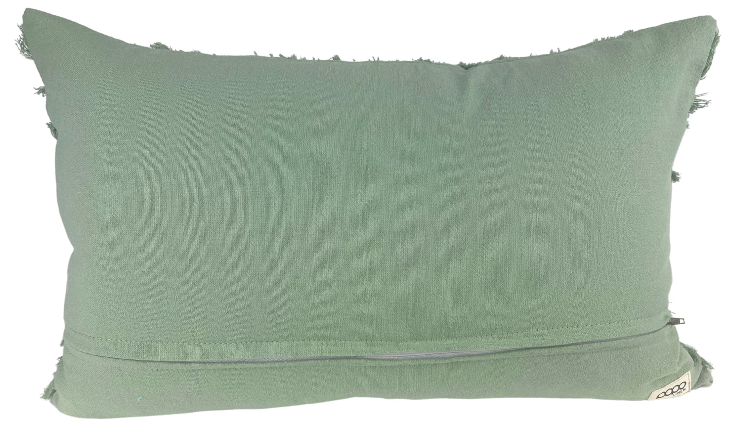Textured cushion – back view-green diamond pattern – tide and texture