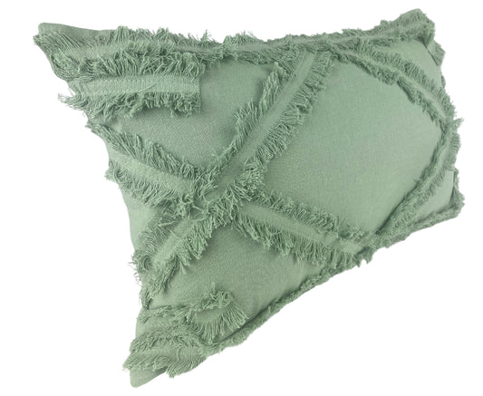 Textured cushion – side view-green diamond pattern – tide and texture