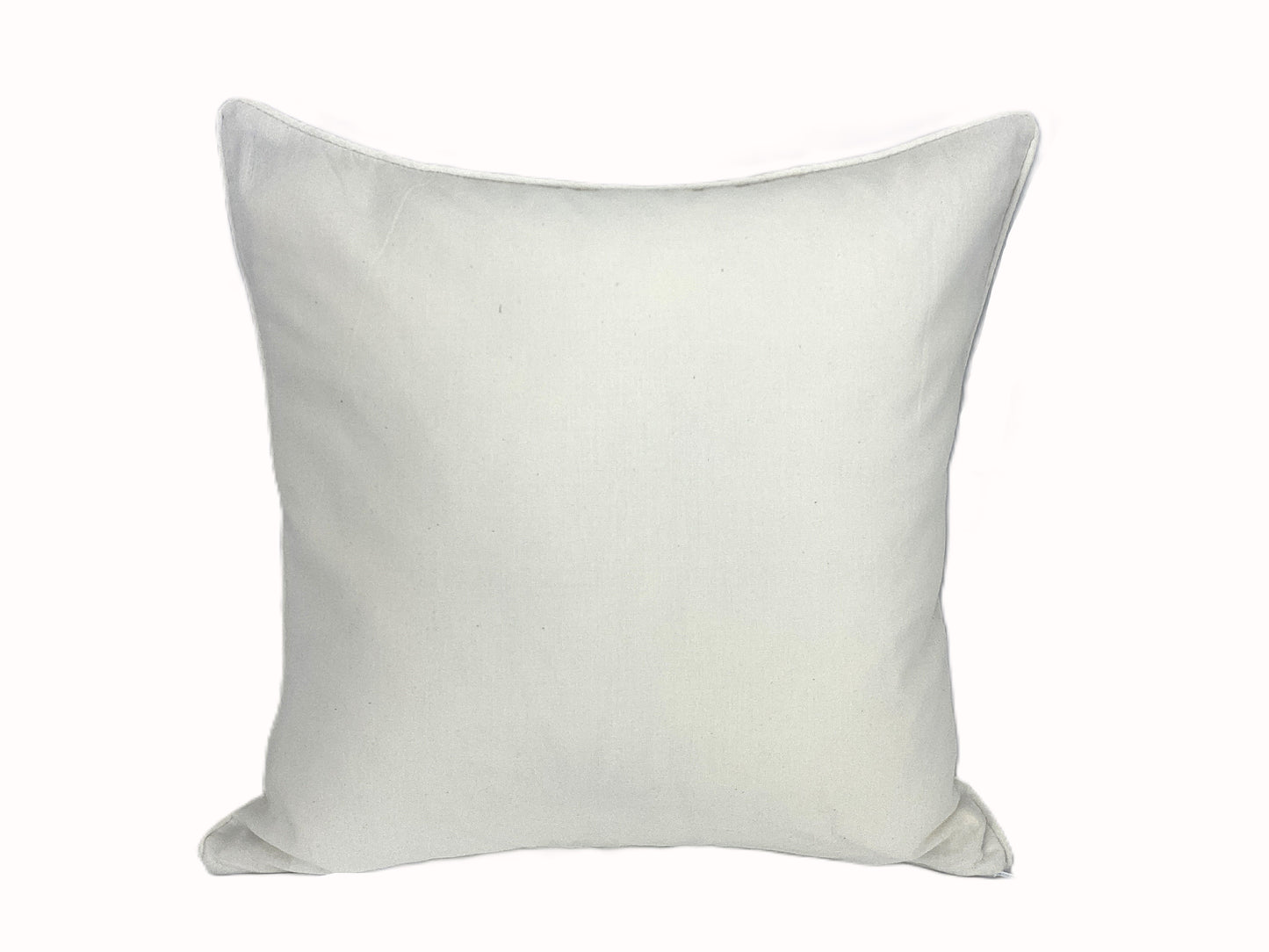 Natural cushion with black twin palm trees embroidered back view