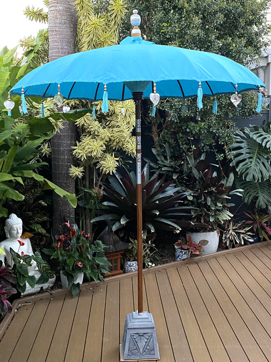 Balinese Umbrella - Aqua Blue & Silver ( 2 pc Teak stick)