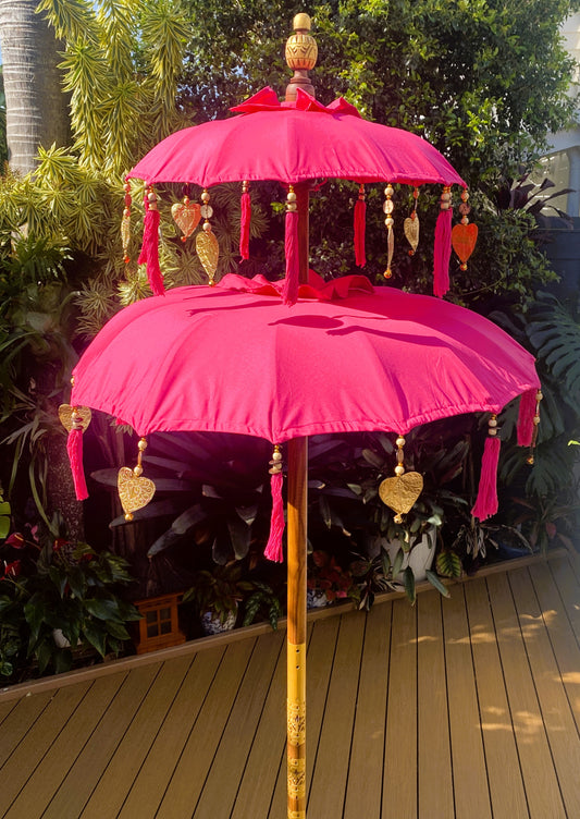 Balinese Umbrella - Pink & Gold - Double ( 2 pc Teak stick)