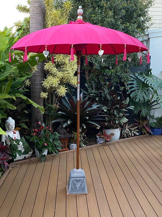 Balinese Umbrella - Pink & Silver (2 pc Teak stick)
