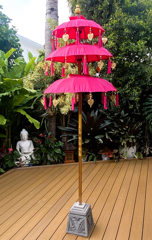 Balinese Umbrella - Pink & Gold - Triple ( 2 pc Teak stick)