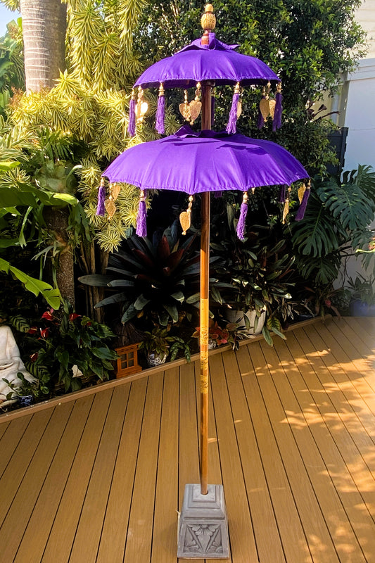 Balinese Umbrella - Purple & Gold - Double ( 2 pc Teak stick)