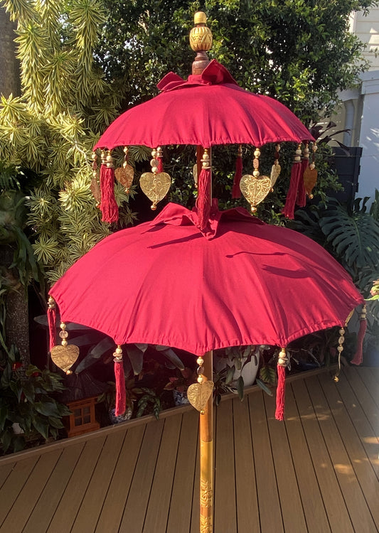 Balinese Umbrella - Red & Gold - Double ( 2 pc Teak stick)