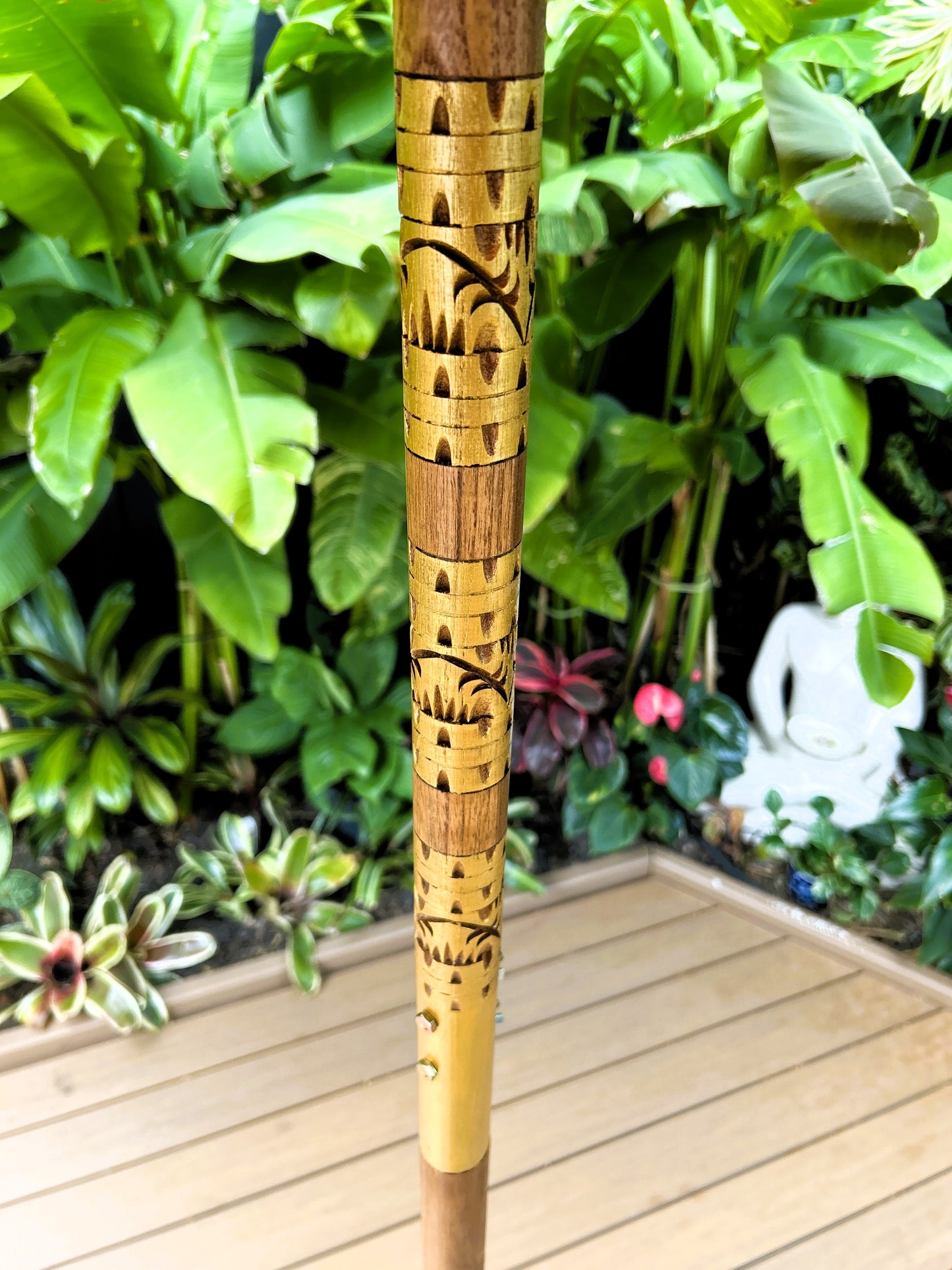 Balinese Umbrella - Turquoise & Gold - With Pattern (2 pc Teak stick)