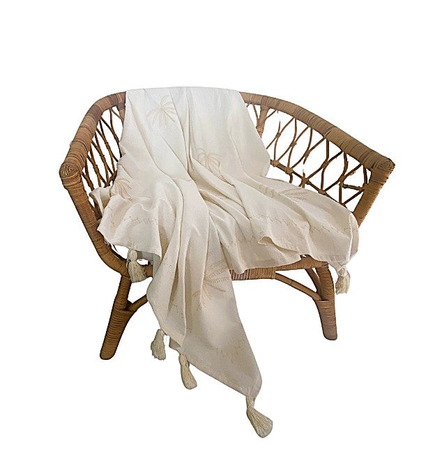 Palm Whisper Throw Rug - Off White