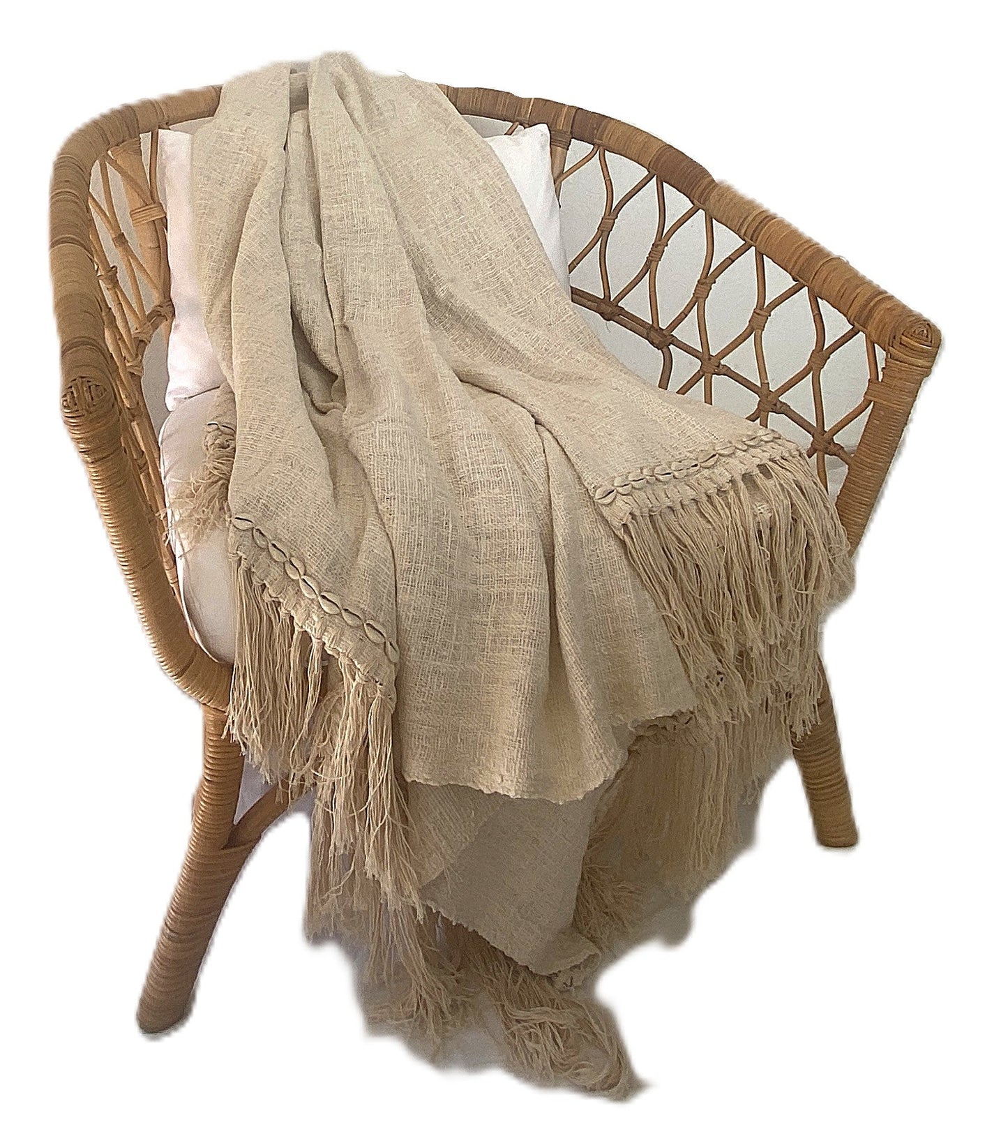 Driftwood Cowrie Shell - Thick Weave Throw Rug - Off White