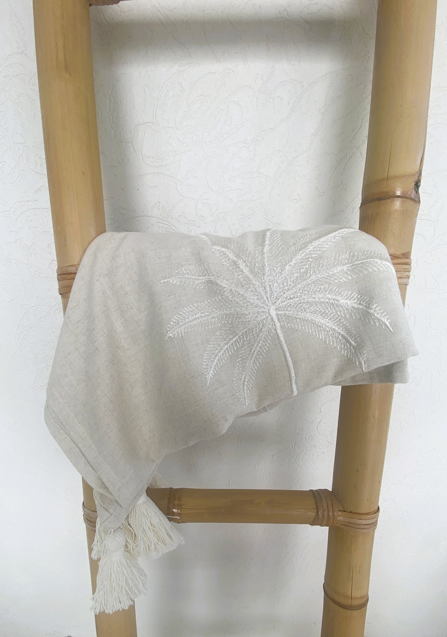 Palm Beach Lightweight Throw - Embroidered Palm - Natural