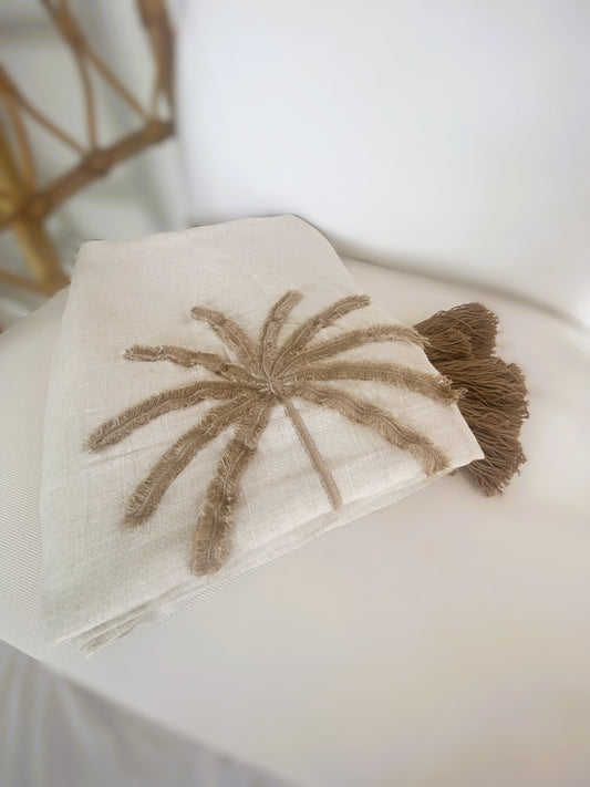 Island Grace Lightweight Throw - Embroidered Palm - Natural & Chocolate