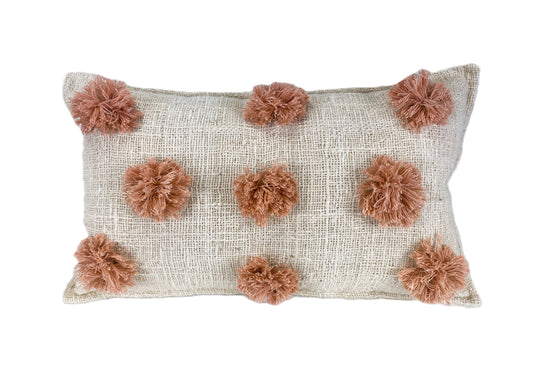 Pom Pom Drift Cushion Cover - White & Pink - 30x50cm