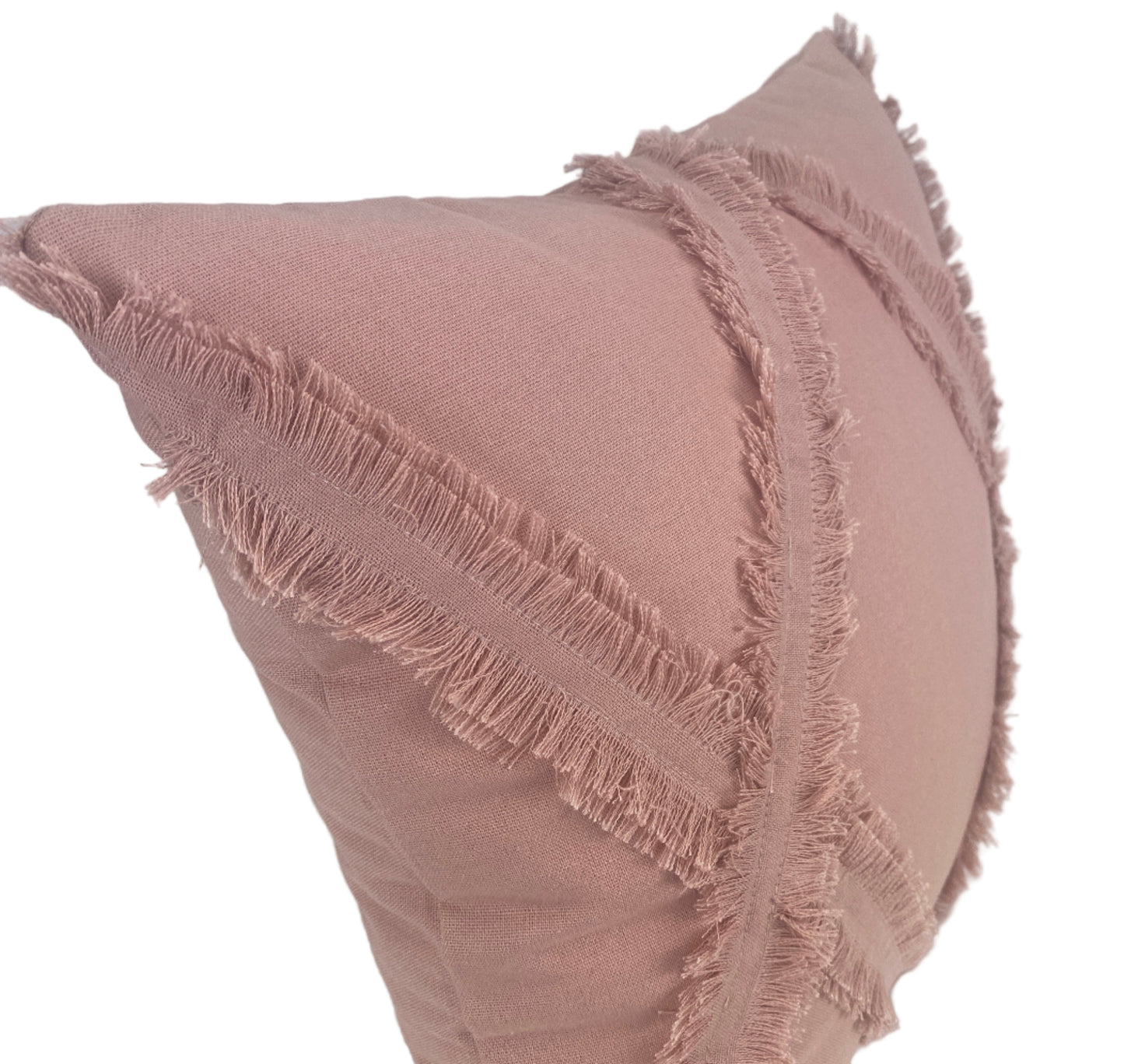 Cotton cushion – side view pink – with fringe - tide-texture - 40x40cm