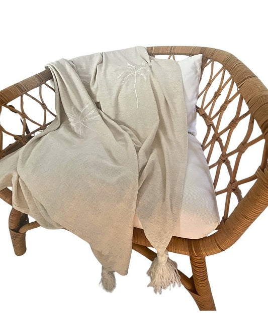 Palm Beach Lightweight Throw - Embroidered Palm - Natural