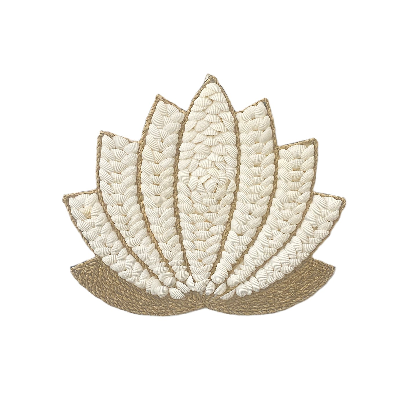 Decorative lotus-shaped wall art with textured design on a white background