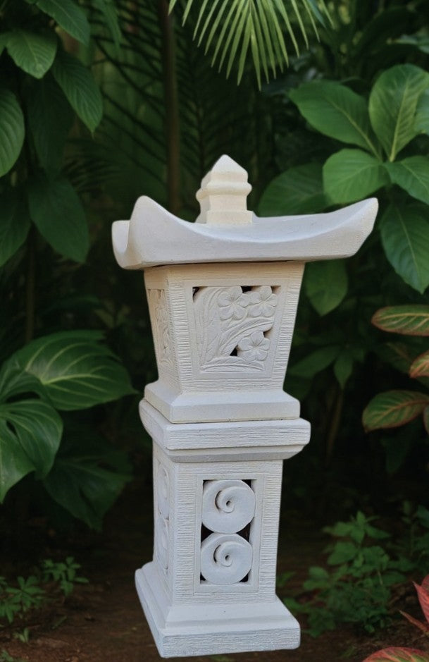Balinese carved concrete garden pagoda lantern
