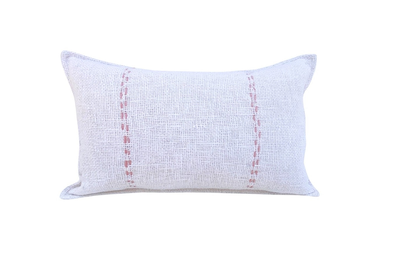 Soft Cotton Weave Fringe - Cushion Cover - White & Pink Stitch- 30x50cm
