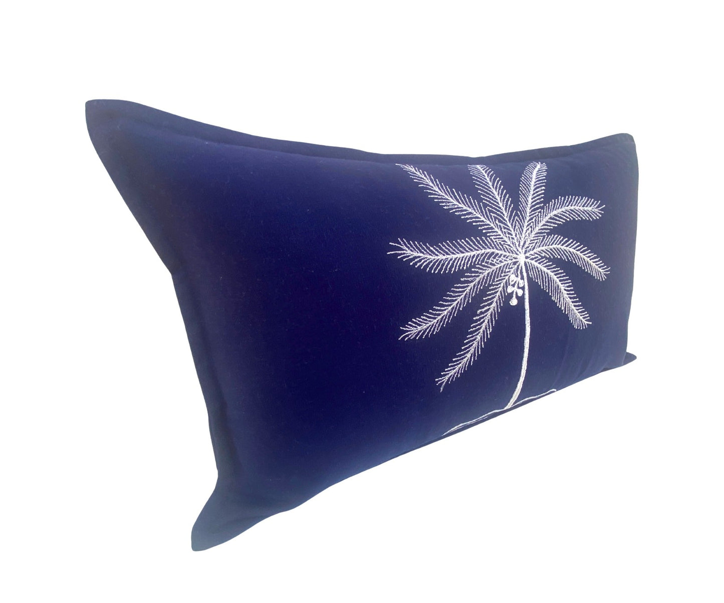 Palm Drift - Navy and White Embroidered Cushion Cover 30x50cm