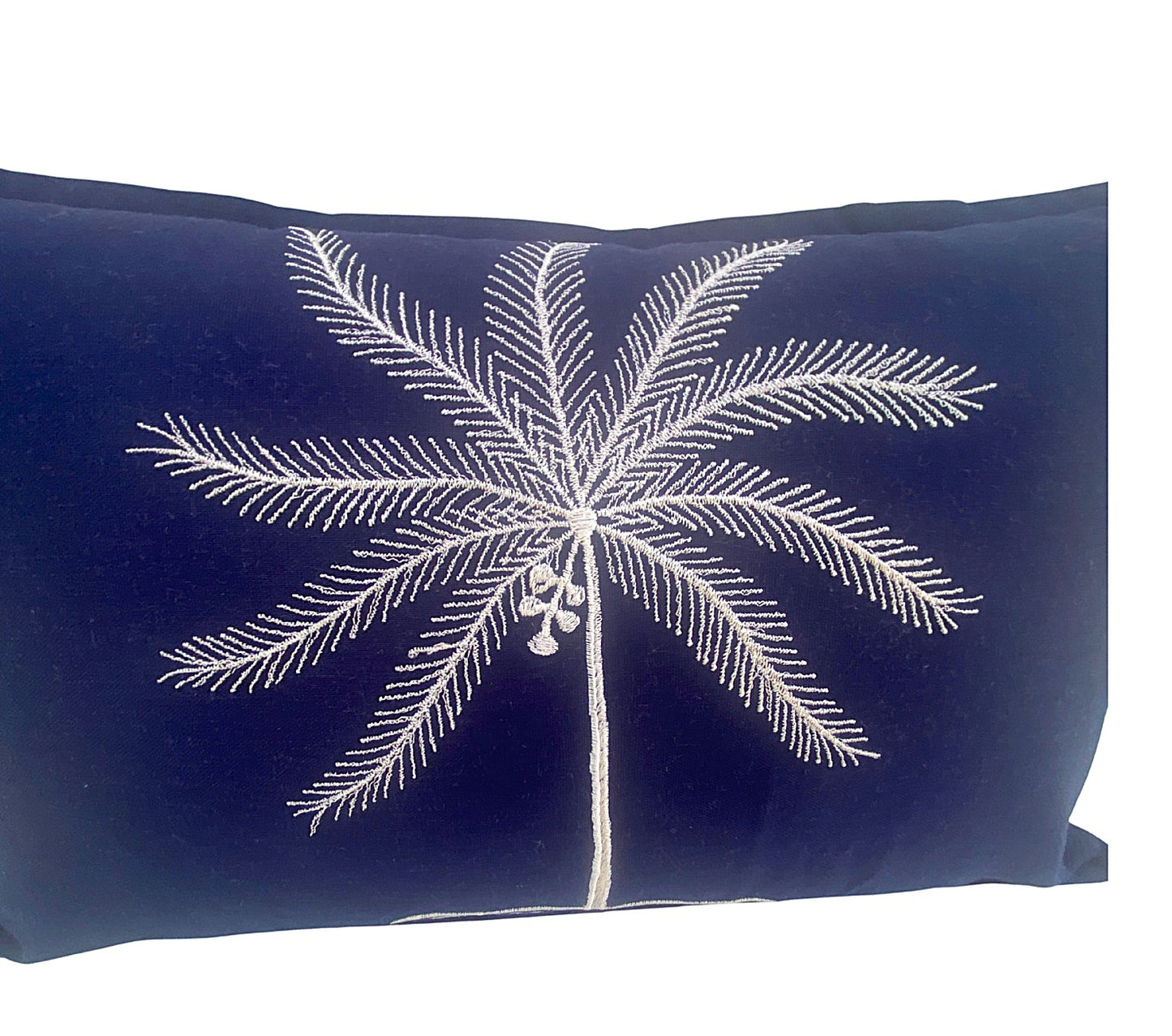 Palm Drift - Navy and White Embroidered Cushion Cover 30x50cm