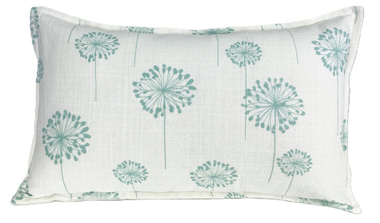 White pillowcase with aqua floral patterns on a white background front view 50x30cm