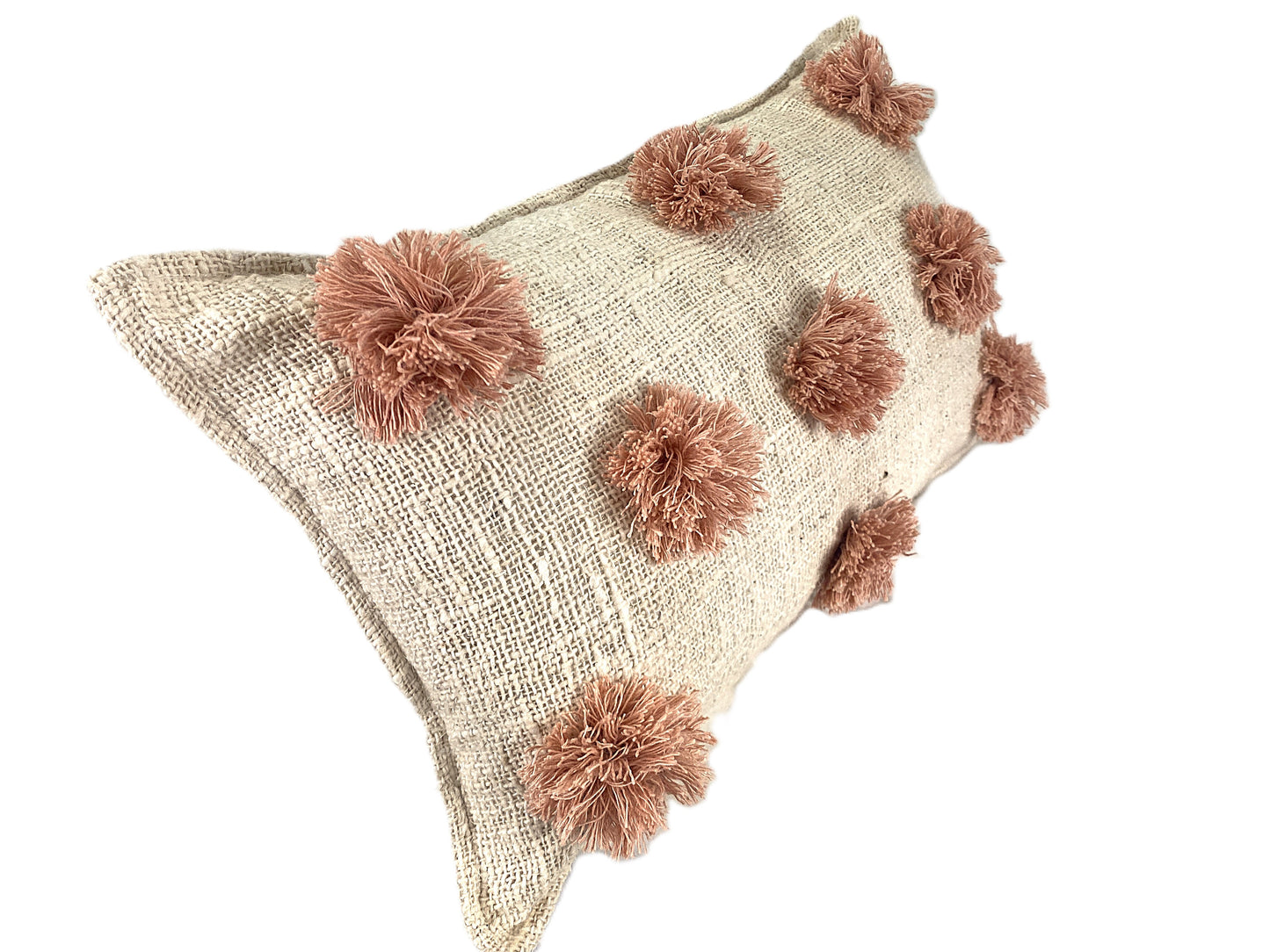 Pom Pom Drift Cushion Cover - White & Pink - 30x50cm