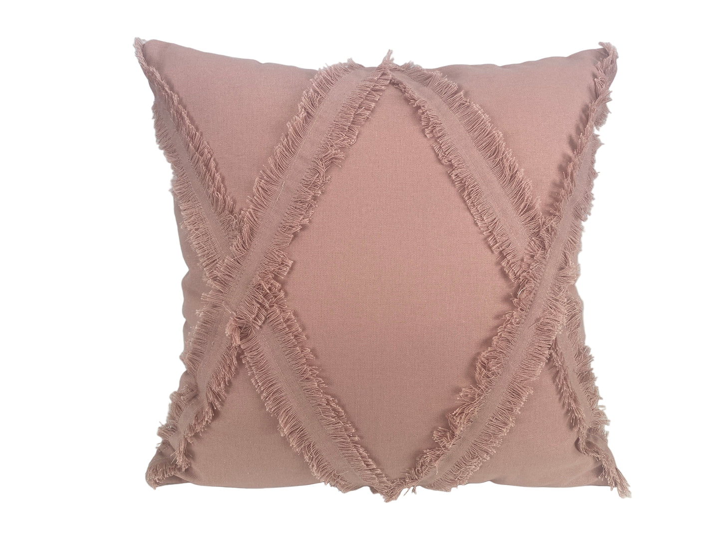 Cotton cushion – full view pink – with fringe - tide-texture - 40x40cm