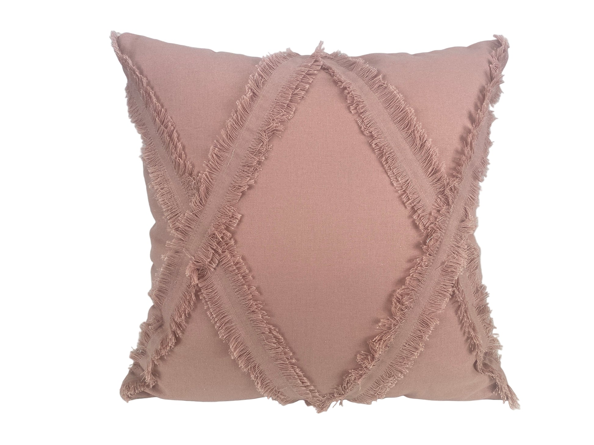 Cotton cushion – full view pink – with fringe - tide-texture - 40x40cm