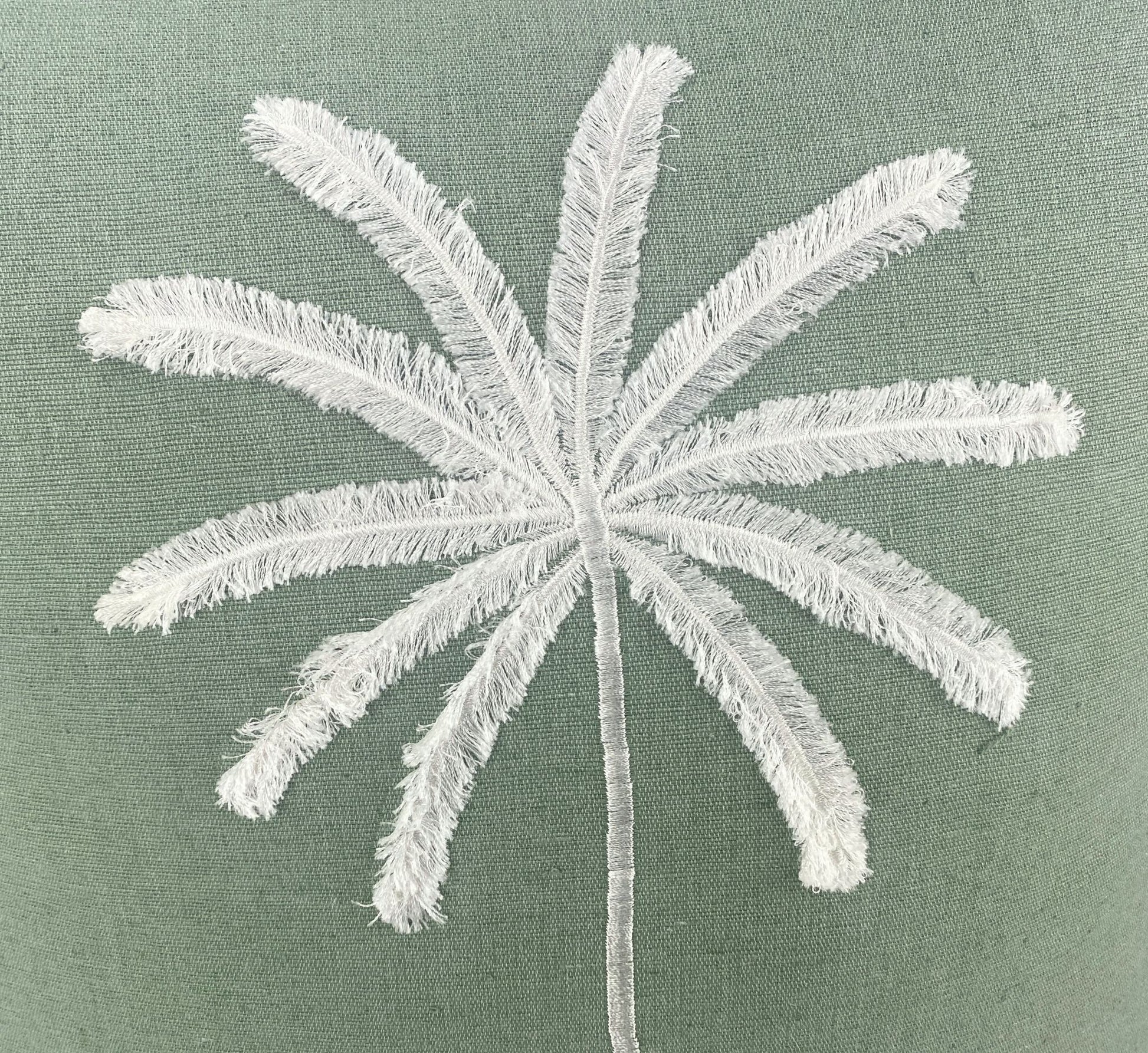 Soft linen cotton blend - cushion - embroidered - palm tree- close up view-50x50cm-palm soft collection