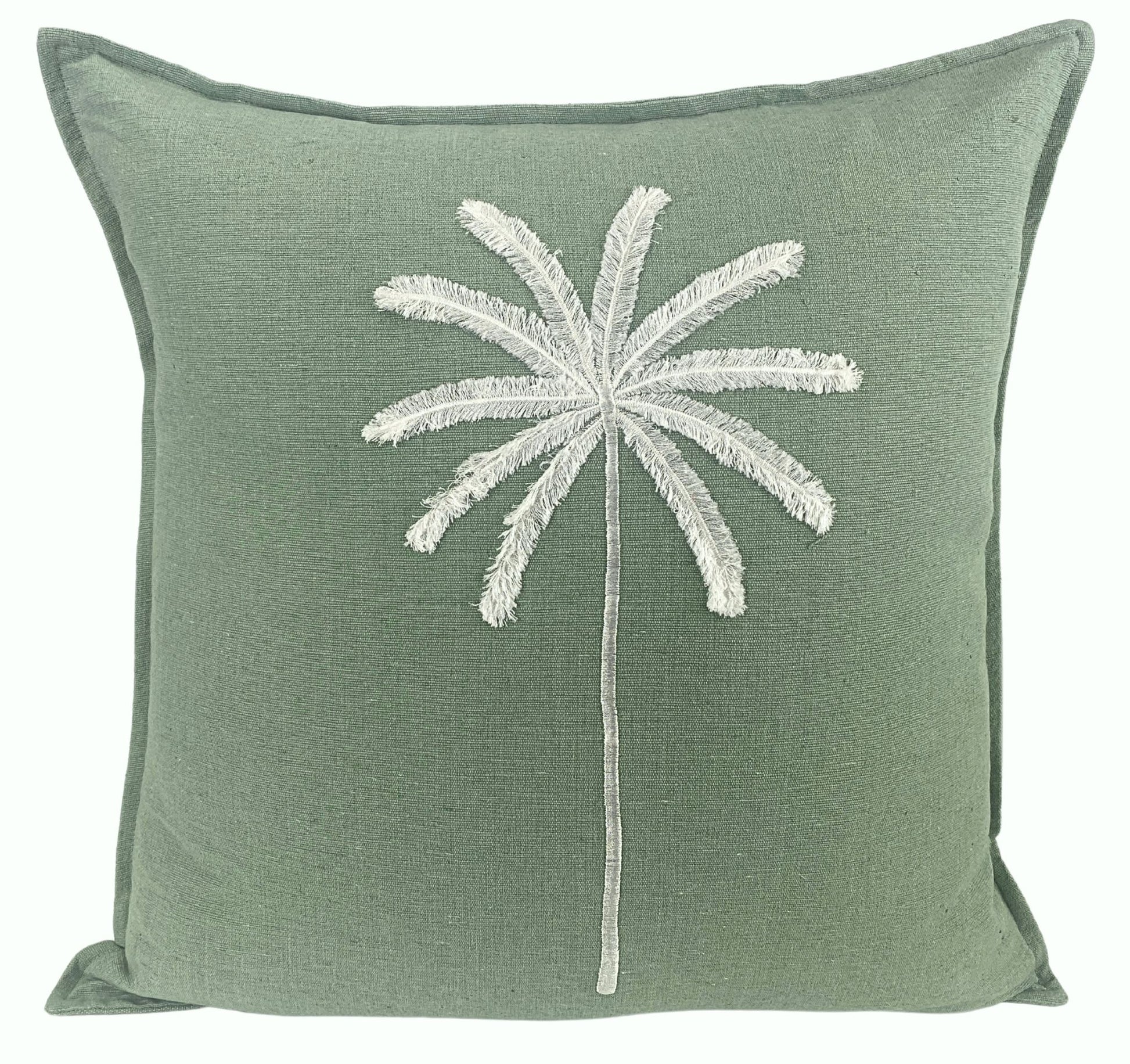 Soft linen cotton blend - cushion - embroidered - palm tree- front view-50x50cm-palm soft collection