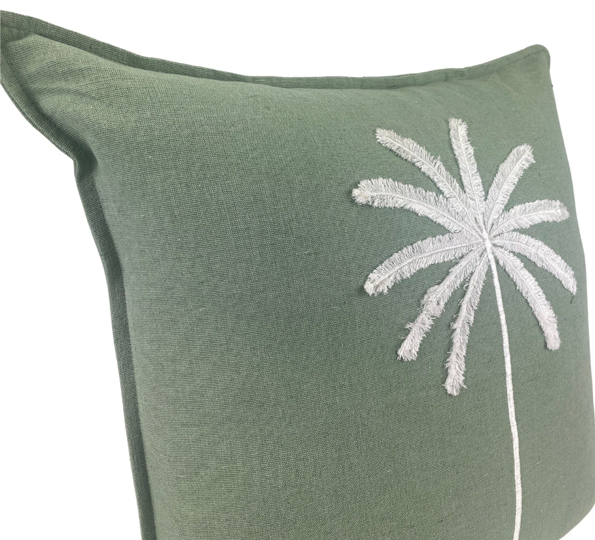Soft linen cotton blend - cushion - embroidered - palm tree- side view-50x50cm-palm soft collection