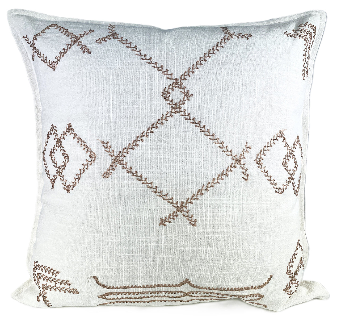 Decorative Scatter Cushion with Rose Gold Embroidery On A White Background