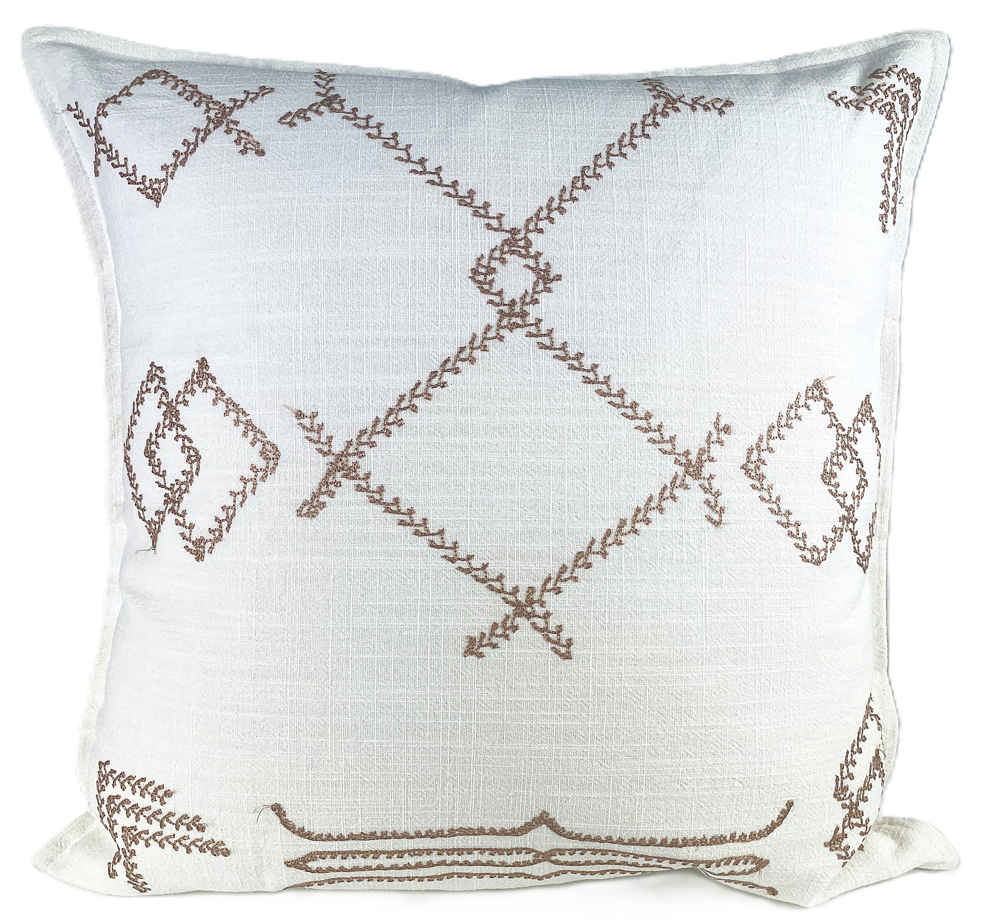 Decorative Scatter Cushion with Rose Gold Embroidery On A White Background