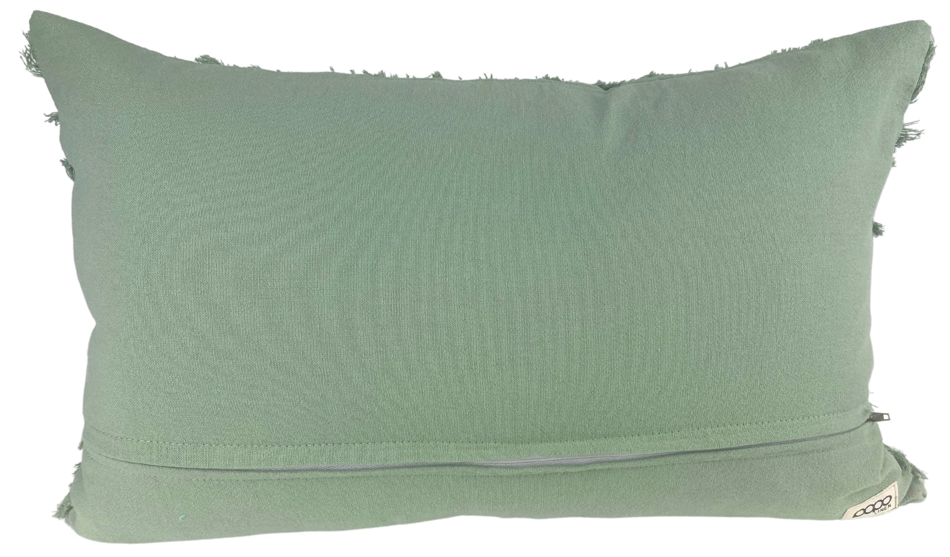 Textured cushion – back view-green diamond pattern – tide and texture