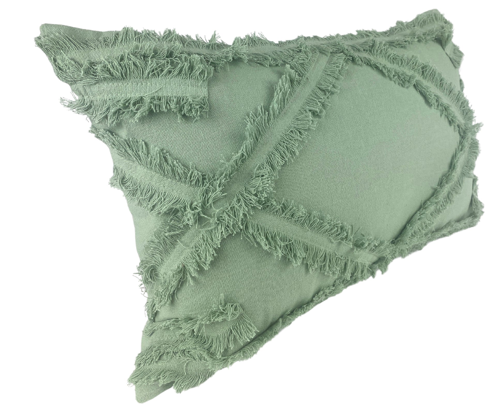 Textured cushion – side view-green diamond pattern – tide and texture