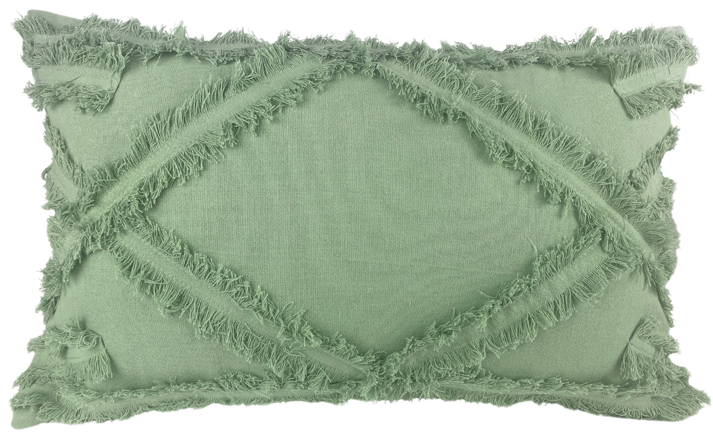 Textured cushion – full view-green diamond pattern – tide and texture