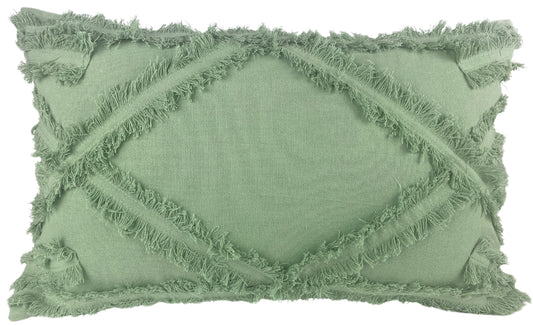 Textured cushion – full view-green diamond pattern – tide and texture