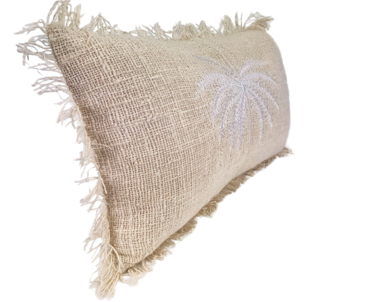 Driftwood Raw Cotton Fringe - White Cushion Cover - 30x50cm