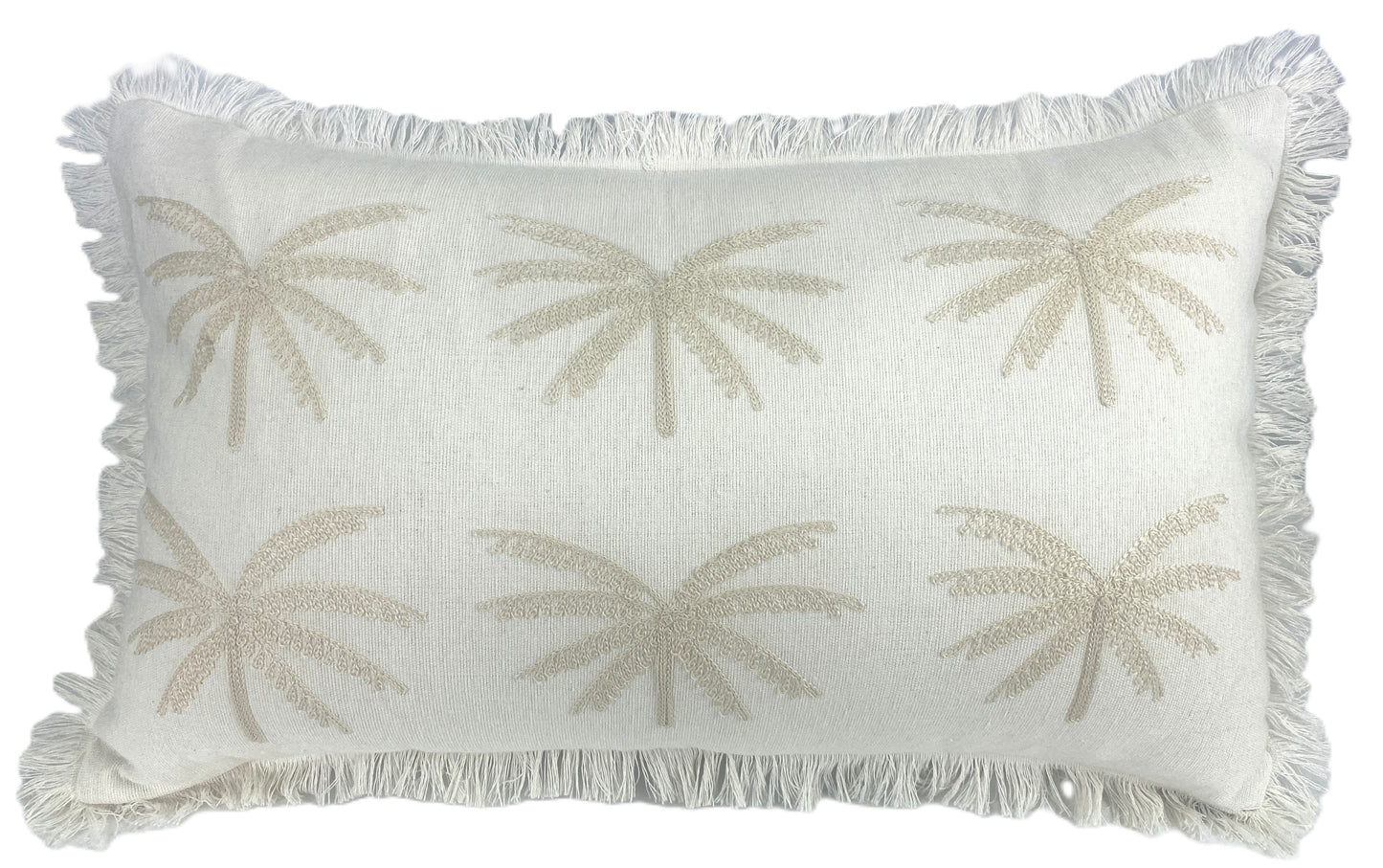 Palm Whisper 30x50cm Cushion Cover White Cotton Blend Textured with Fringe