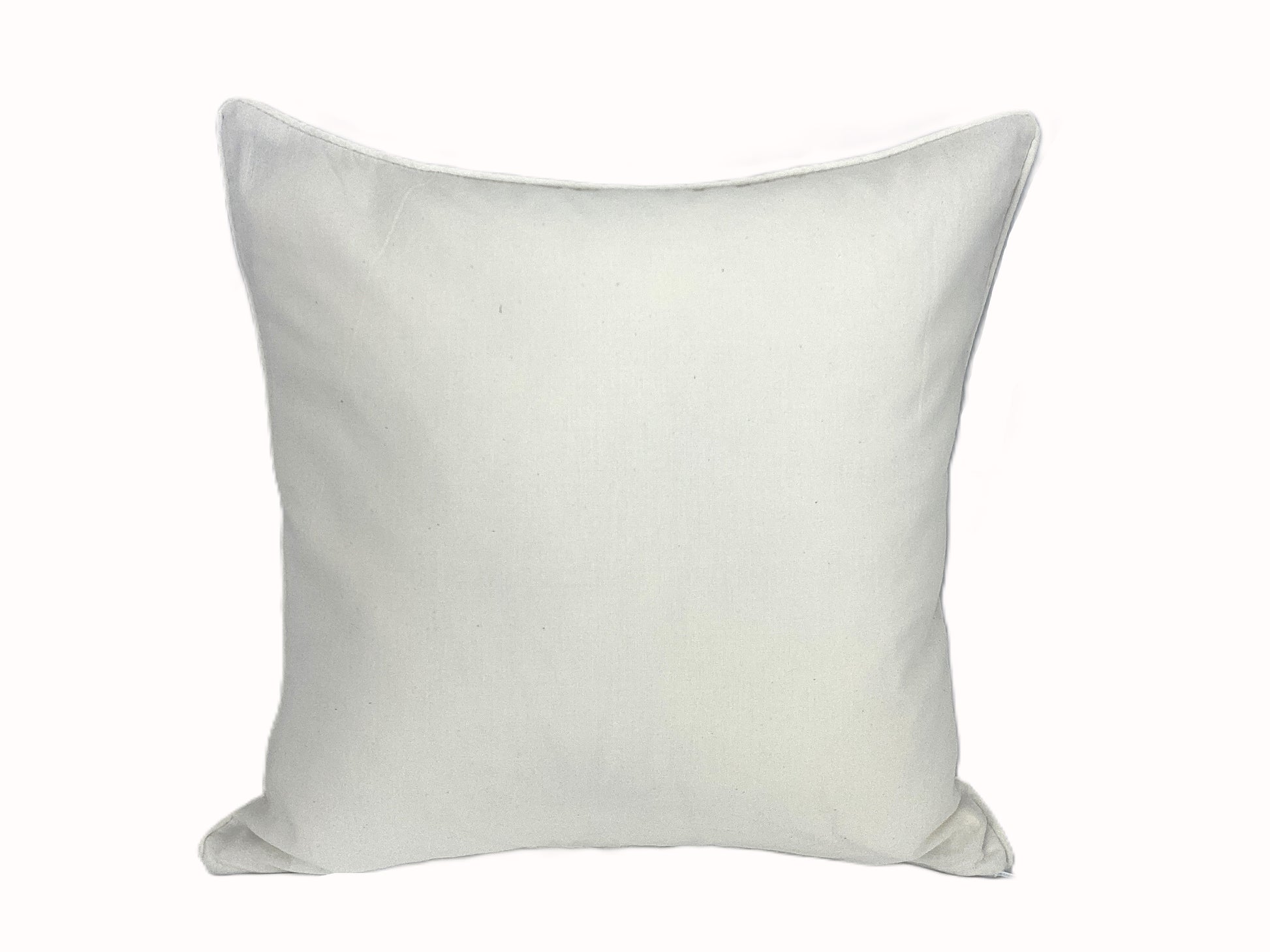 Natural cushion with black twin palm trees embroidered back view