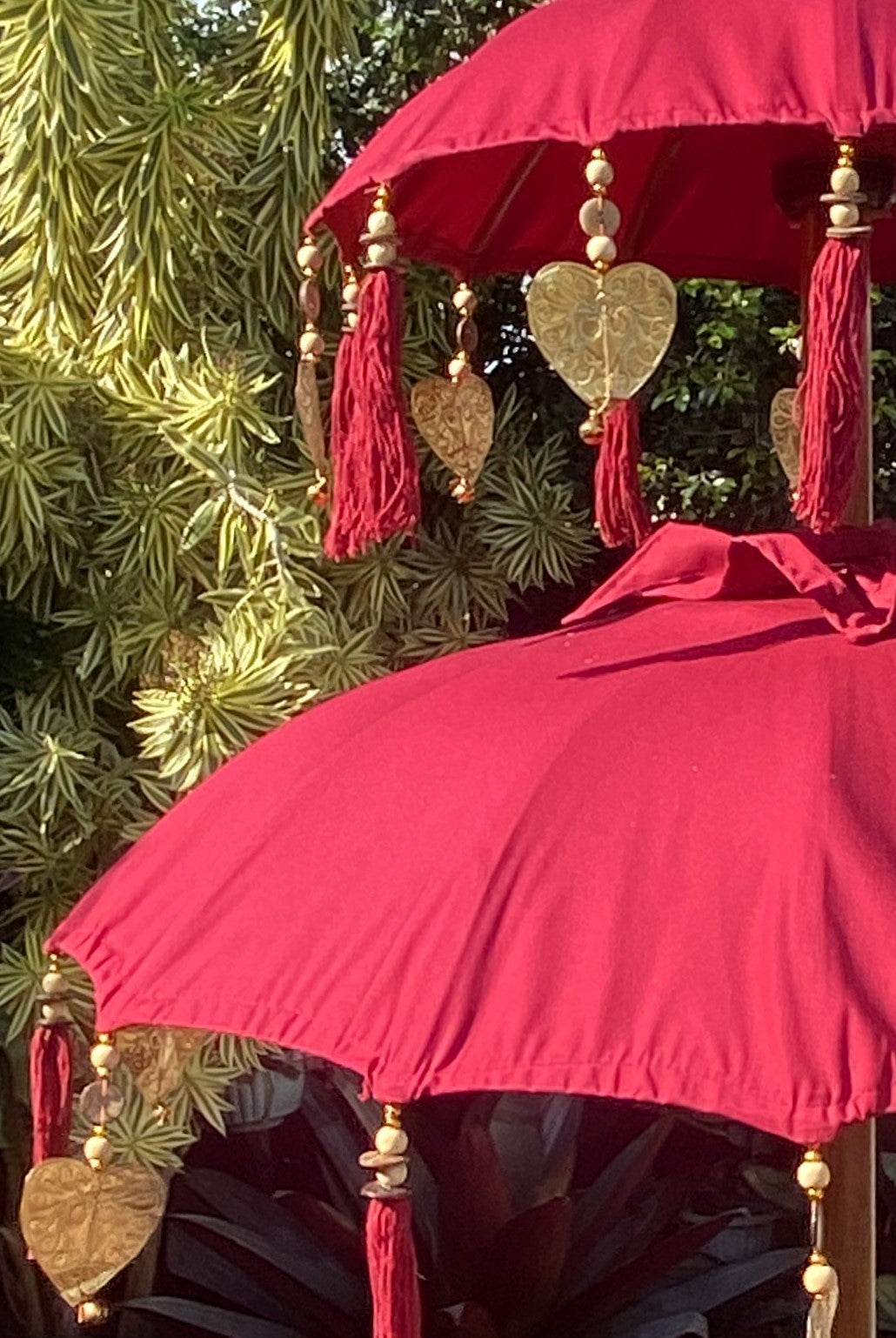 Balinese Umbrella - Red & Gold - Double     ( 2 pc Teak stick)