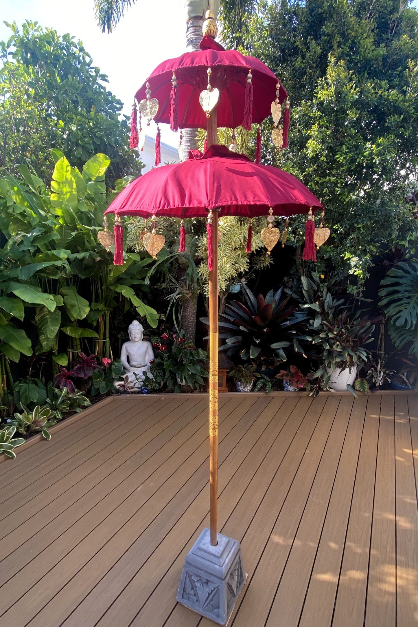 Balinese Umbrella - Red & Gold - Double     ( 2 pc Teak stick)