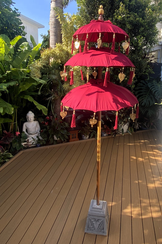 Balinese Umbrella - Red & Gold - Triple     ( 2 pc Teak stick)