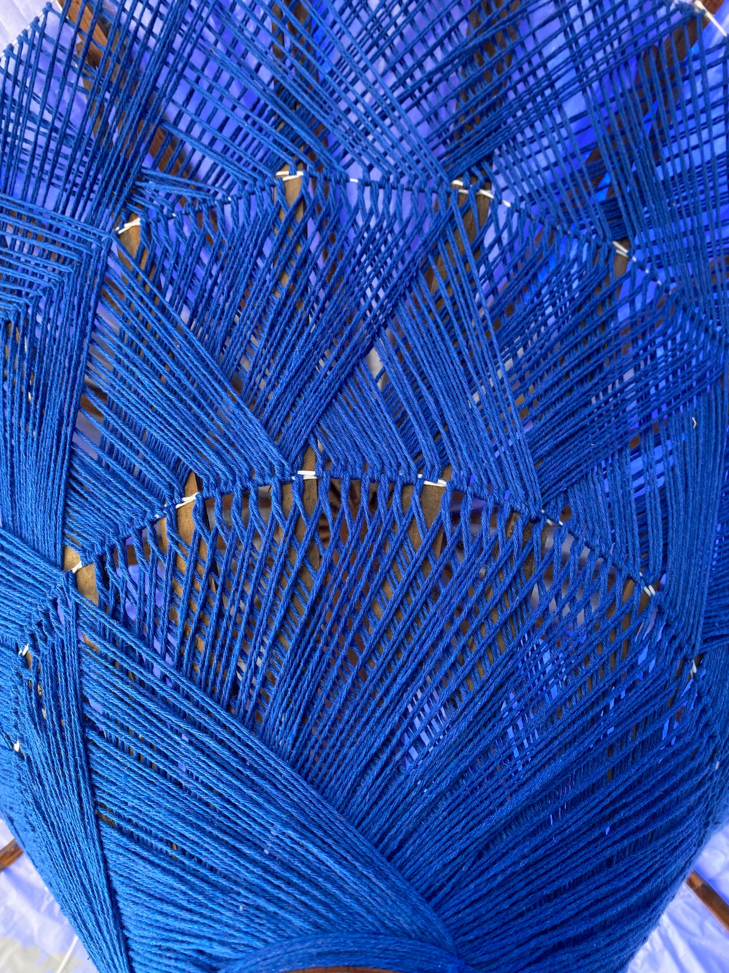 Balinese Umbrella - Royal Blue & Gold - With Pattern     (2 pc Teak stick)