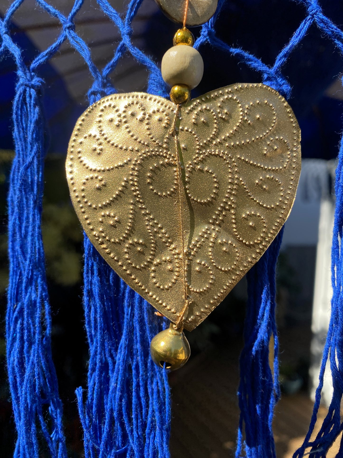 Balinese Umbrella - Royal Blue & Gold - With Pattern     (2 pc Teak stick)