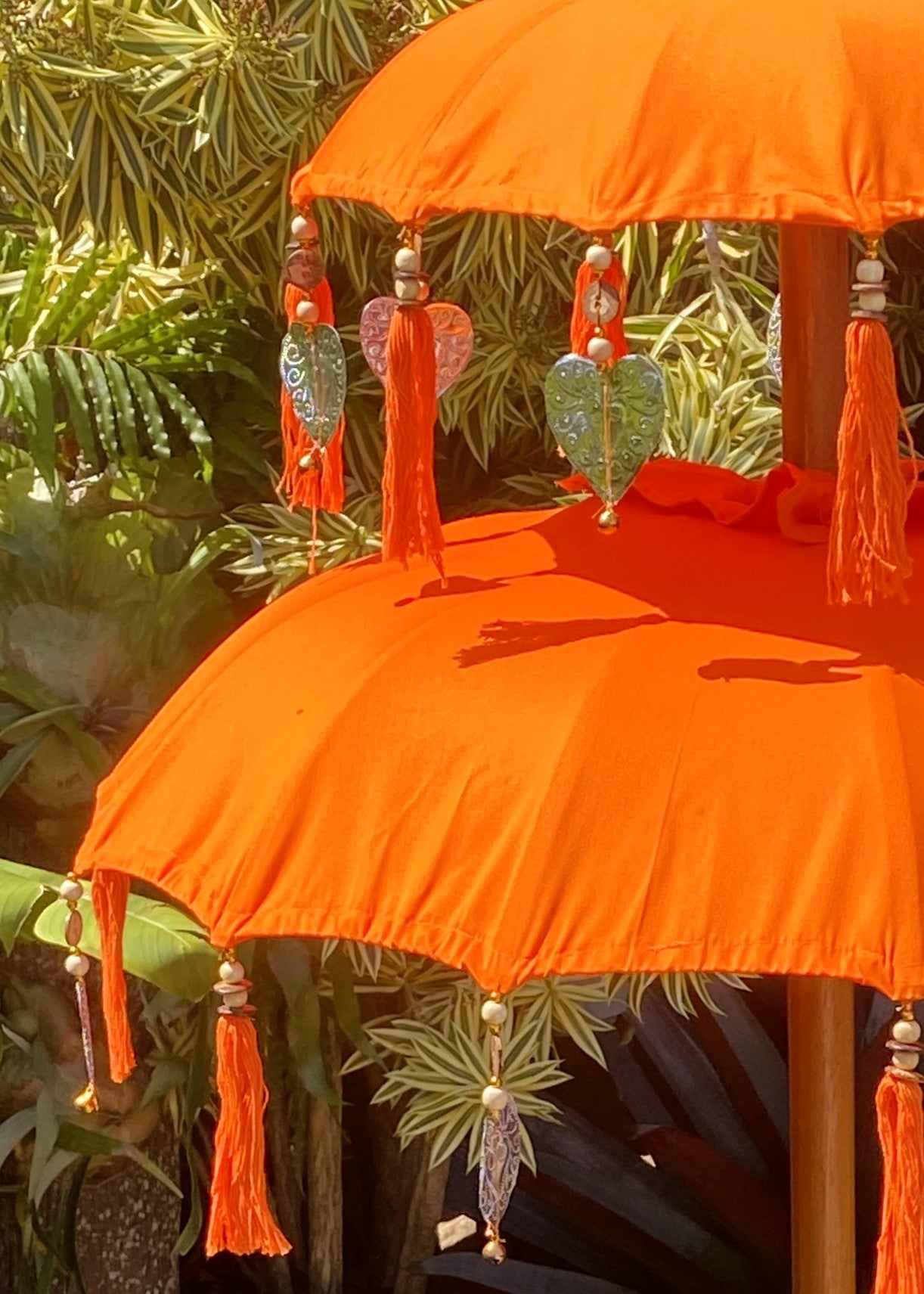 Balinese Umbrella - Orange & Silver - Double    ( 2 pc Teak stick)