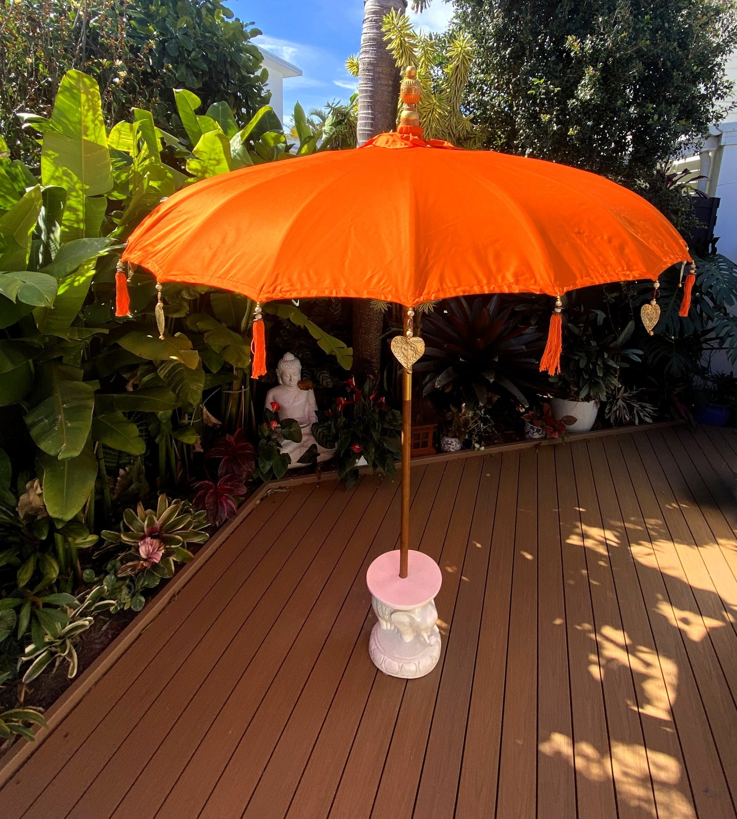 Balinese Umbrella - Orange & Gold     (2 pc Teak stick)